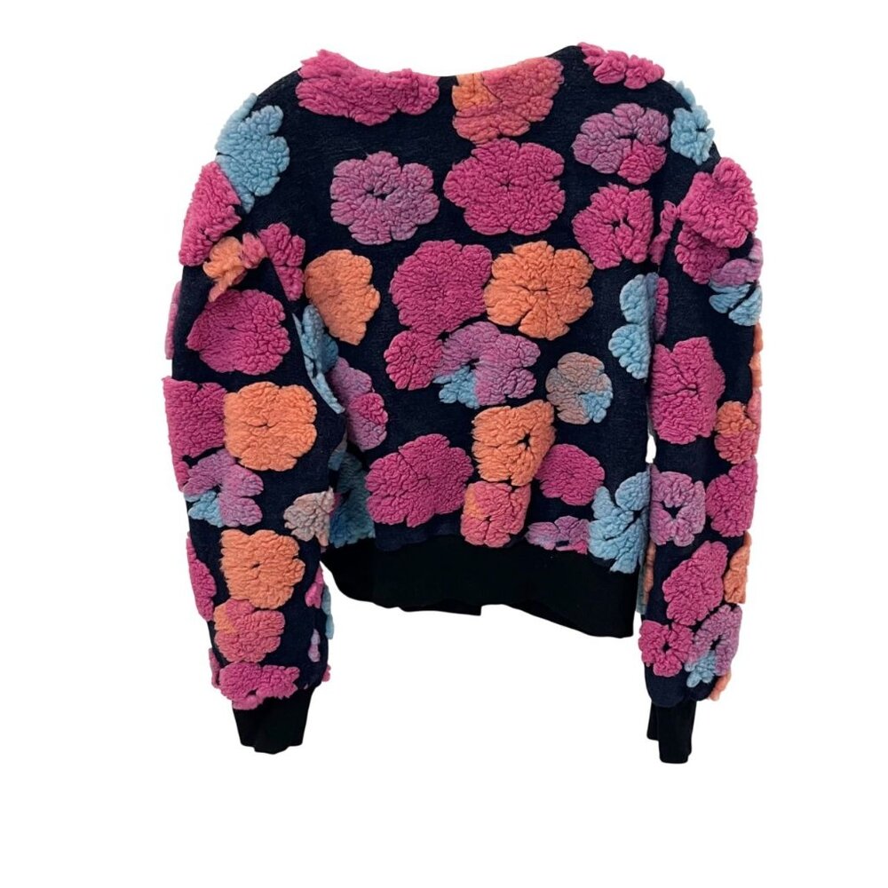 NEW Lilly's Kloset 3-D Floral Sherpa Bomber Jacket Artsy Boho - Size Large - Picture 2 of 6
